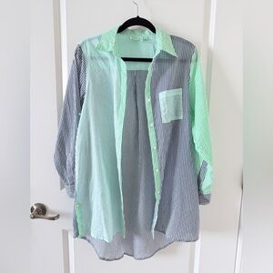 True Destination Mixed Stripe Button Down Swimsuit Coverup Shirt Sz SM NWOT